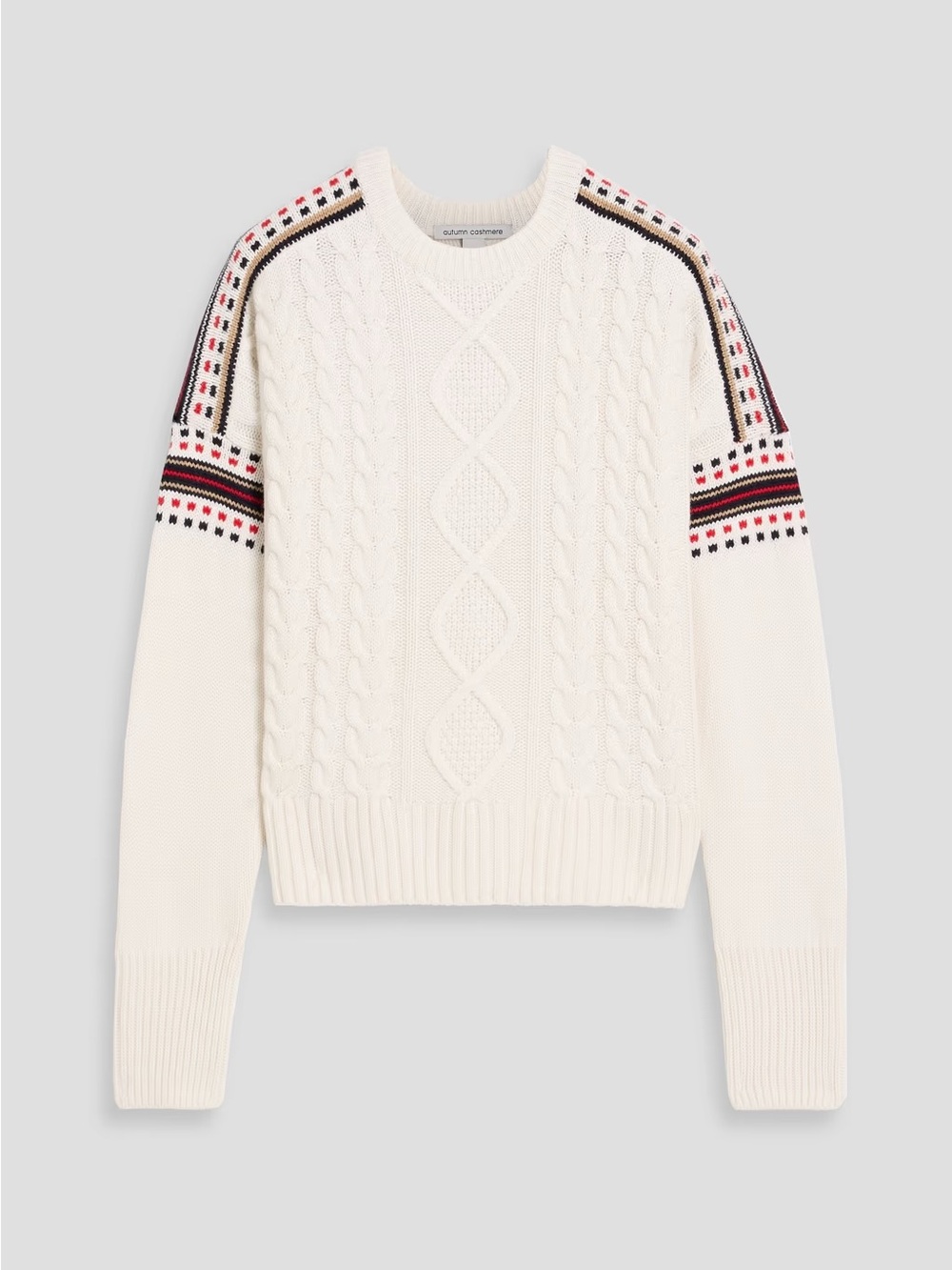 AUTUMN CASHMERE • Intarsia And Cable-Knit Sweater